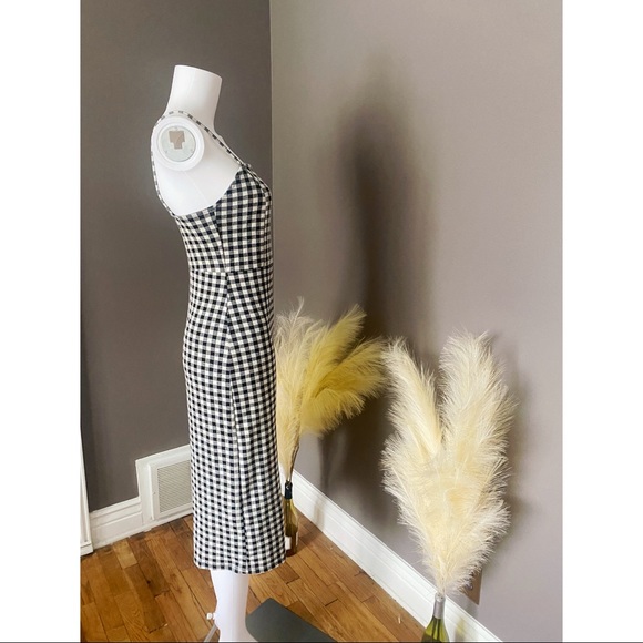 Zara Black & White Plaid Midi Dress w/ Slit - Picture 3 of 9